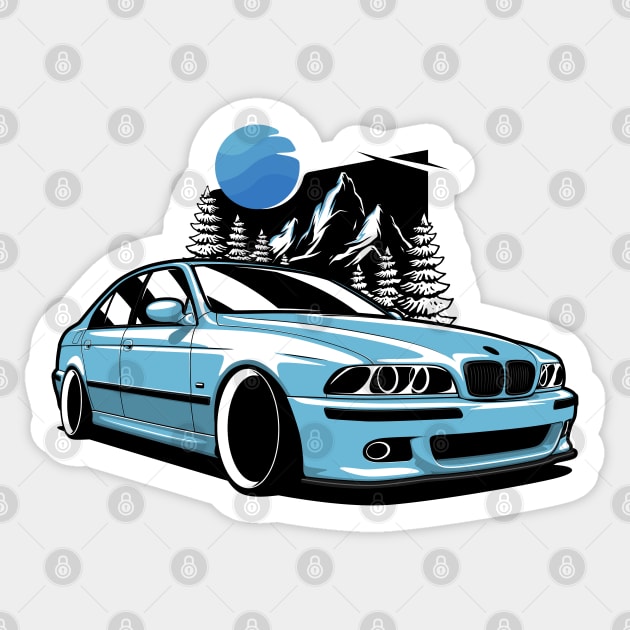 Blue E39 Classic Saloon In Mountains Sticker by KaroCars